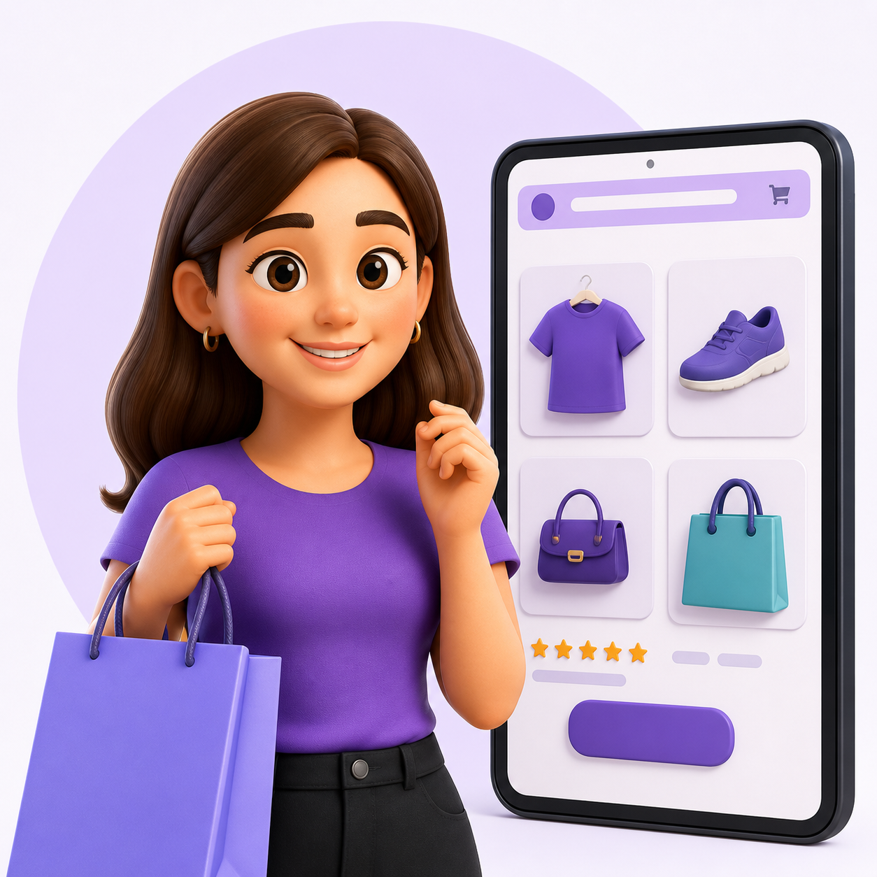 Online store owner with shopping app